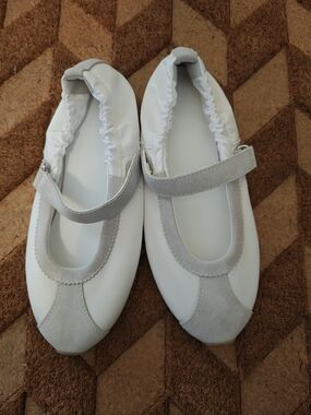 White and Light Gray Mary Jane Ballet Flats